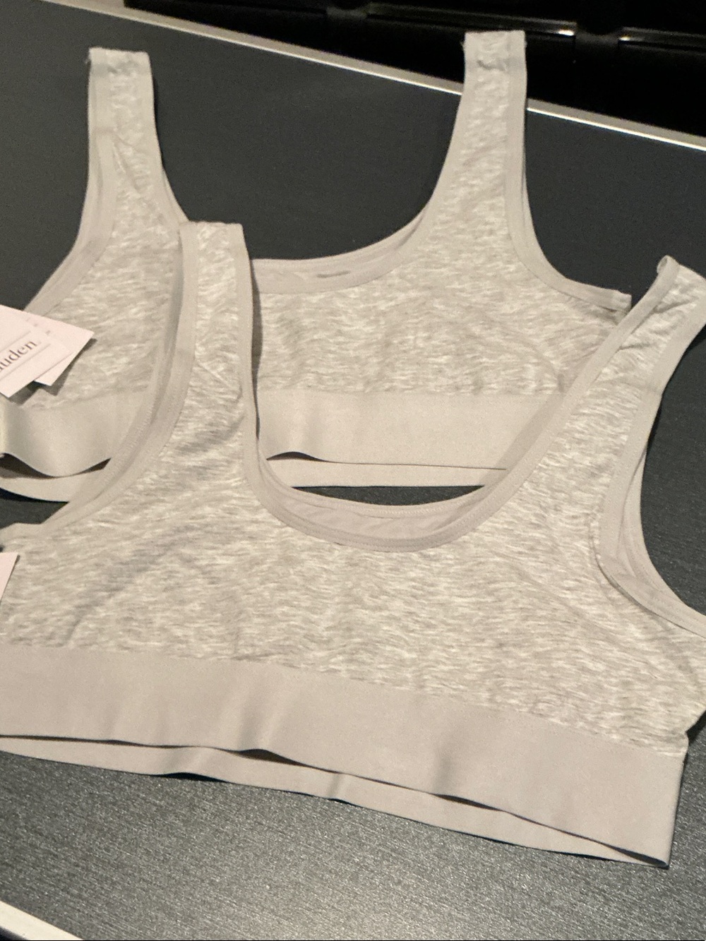 2 Seamless Light Gray Cotton-Blend Scoop Neck Bralettes - Picture 2 of 6